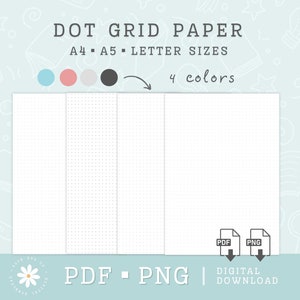 Pacchetto di carta con griglia a punti stampabile A4, A5, formato Lettera, PDF e PNG, carta punteggiata, pagine di agenda punteggiate Modelli di notebook stampabili per prendere appunti