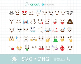 Emoji Svg Bundle, Emoji PNG Bundle, Emoji Face Pack, Emoticon Face, Emoji Shirt Printable Iron on, Icons, Social media, Print and Stickers