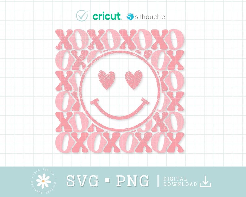 Xoxo Smiling Face Svg Png, Love Heart Svg, XOXO Svg, Valentine Clipart ...