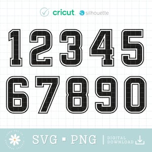 Jersey-Nummern SVG Bundle, Sportnummern SVG Bundle, Jersey-Nummern Vorlagen Svg, Varsity Schriftart Svg, Zahlen Svg, Zahlen Png