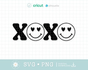 Xoxo Smiling Face Svg Png, Love heart svg, Valentine clipart, Love Happy Face SVG, XOXO Svg, Valentine Svg, Valentine&#39;s Day Svg, Cricut Svg