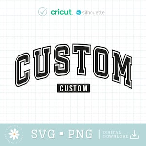 Letra universitaria personalizada (SVG/PPN), texto personalizado (SVG), texto arqueado (SVG), camiseta universitaria (SVG), camiseta personalizada, diseño personalizado, archivo de corte