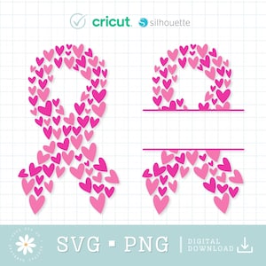 Brustkrebs Bewusstsein Herz SVG, Brustkrebs SVG, Bewusstseinsband Monogramm SVG, Rosa Band SVG, Split Name Frame SVG, Cut File Cricut