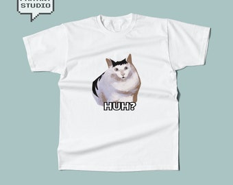 Huh Cat Meme T-Shirt Gift for Catlover, Funny Viral Cat Reacting, Surprised Cat Meme Tee, Shocked Cat Gift