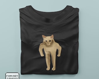 Standing Cat Meme T-Shirt Gift for Catlover, Funny Viral Cat Reacting, Cat Meme Tee