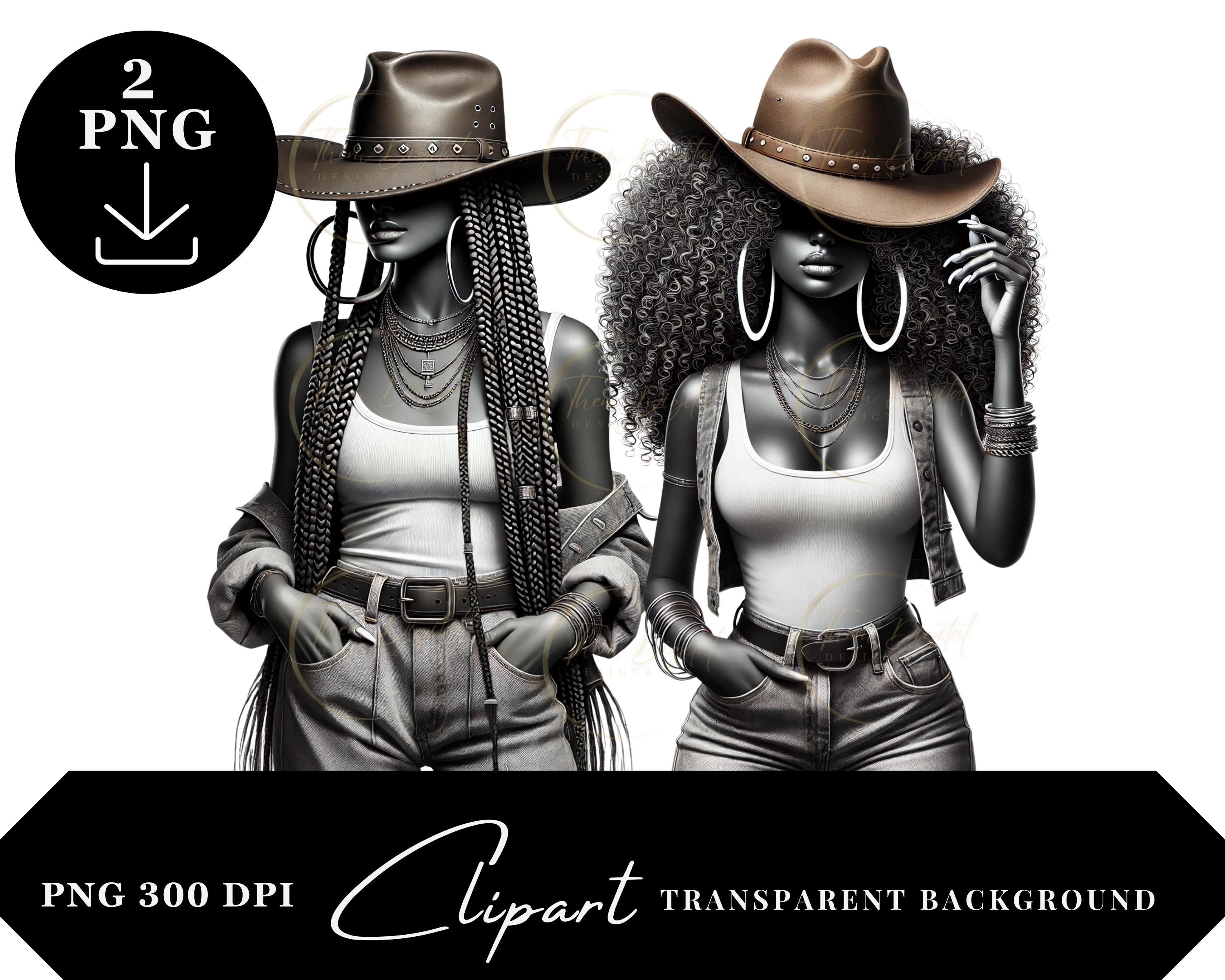 Black Girl Cowgirl PNG Clipart, Melanin Western Woman Graphic for Sublimation, Afro Braids Art for Shirts, Mugs, Wall Prints