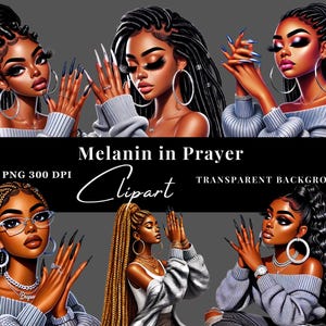 Black Girl Clipart | Melanin in Prayer PNG Bundle | Lady Boss Planner Stickers | Office Girl Clip Art | 300 DPI Commercial Use