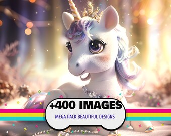 Unicornios Adorables y de Fantasía: Colección de 400 Imágenes JPG (2000x2000)