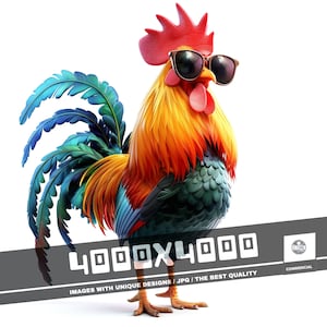 12 Beautiful Images 4k of Chickens and Roosters, Ideal for Any Type of Project: High Quality, Low Weight, Artistic, Unique