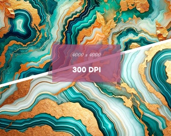Turquoise Elegance: A Digital Symphony of Agate and Gold ,6 textures.