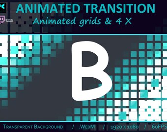 Paquete de transición Twitch Stinger - Cuadriculas en 4 Opciones / Twitch, OBS, Stream Assets, 60 FPS   1920 x1080 Profesional y Optimizado