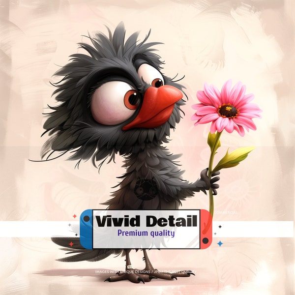 12 Beautiful Images 4k of Humorous Birds with Flowers, Ideal for Any Type of Project: High Quality, Low Weight, Artistic, Unique