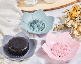 Silicone Flower Soap Dish,Soap Holder,Soap Saver,Easy Cleaning,Dry, Stop Mushy Soap,Soap Dishes for Bathroom Shower Bathtub Kitchen