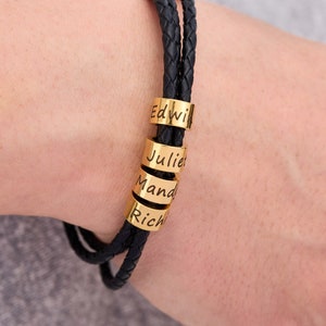 Bracelet en cuir personnalisé pour père avec nom denfant, bracelet pour hommes de perles personnalisées, cadeau pour mari, cadeaux de Noël, cadeau pour papa grand-père image 4