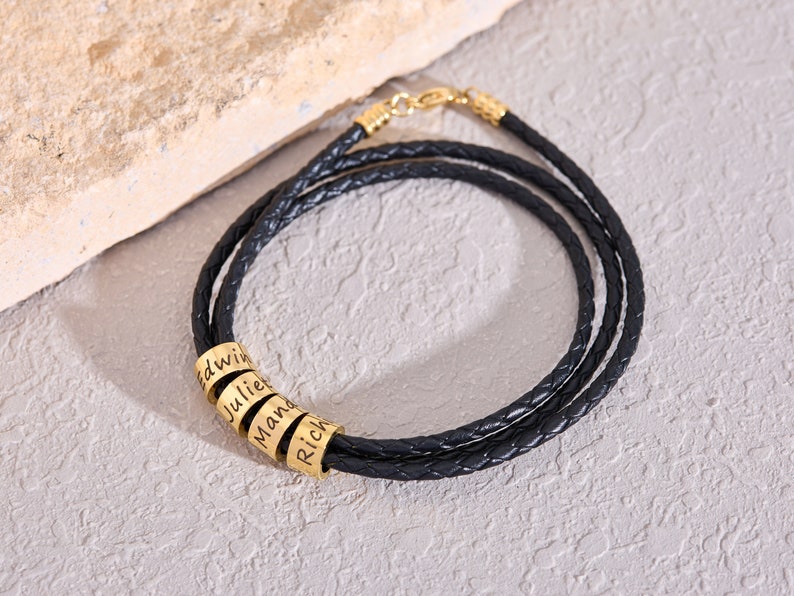 Bracelet en cuir personnalisé pour père avec nom denfant, bracelet pour hommes de perles personnalisées, cadeau pour mari, cadeaux de Noël, cadeau pour papa grand-père image 10