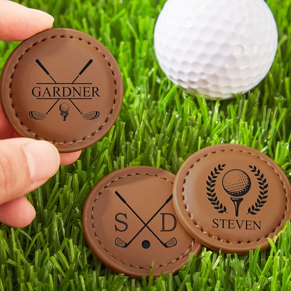 Benutzerdefinierte Golfball Marker, Golfer Geschenk für Ehemann Vater Großvater Initiale, Leder Golf Marker Personalisiert, Partygeschenke, Vatertagsgeschenke