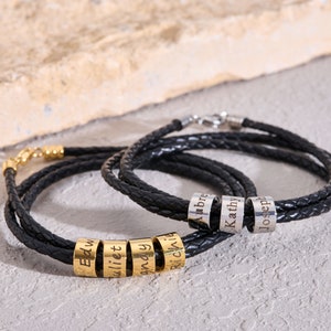 Bracelet en cuir personnalisé pour père avec nom denfant, bracelet pour hommes de perles personnalisées, cadeau pour mari, cadeaux de Noël, cadeau pour papa grand-père image 2