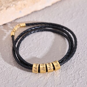 Bracelet en cuir personnalisé pour père avec nom denfant, bracelet pour hommes de perles personnalisées, cadeau pour mari, cadeaux de Noël, cadeau pour papa grand-père image 5