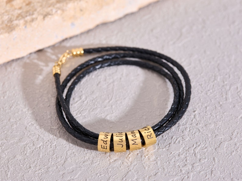 Bracelet en cuir personnalisé pour père avec nom denfant, bracelet pour hommes de perles personnalisées, cadeau pour mari, cadeaux de Noël, cadeau pour papa grand-père image 5