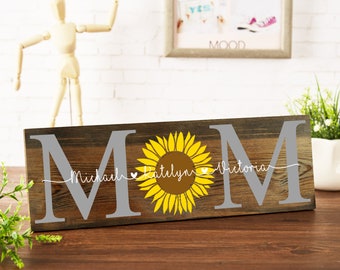 Mothers Day Personalized Gift, Custom Mothers Day Gift, Mothers Day Gift, Rustic Mothers day sign, Personalized Mom Sign with Sunflower kids