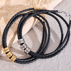 Bracelet en cuir personnalisé pour père avec nom denfant, bracelet pour hommes de perles personnalisées, cadeau pour mari, cadeaux de Noël, cadeau pour papa grand-père image 9