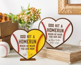 God Hit a Home Run When He Made You Our Mom/Dad,Mother's Day Gifts,Baseball sign,Personalized Gifts for Dad Mom from Kids,Father’s Day,
