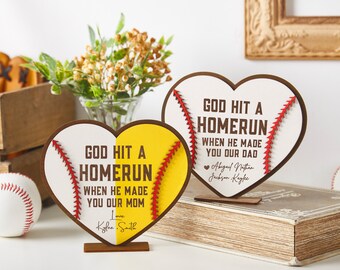 Dios hizo un jonrón cuando te hizo nuestra mamá/papá, regalos del día de la madre, letrero de béisbol, regalos personalizados para papá mamá de los niños, día del padre,