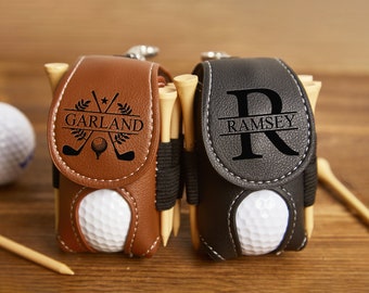 Personalized Golf Ball Bag Gifts for Him, Golf Ball and Tees Holder,Leather Golf Pouch, Mini Golf Ball Holder, Golf Waist Bag, Golf Lovers