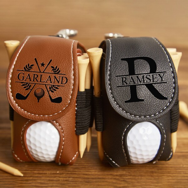 Personalized Golf Ball Bag Gifts for Him, Golf Ball and Tees Holder,Leather Golf Pouch, Mini Golf Ball Holder, Golf Waist Bag, Golf Lovers