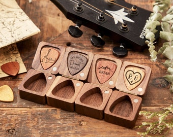 Personalized Guitar Pick Case,Wooden Guitar Picks Box,Guitar Pick Box Storage,Guitar Plectrum Organizer Music,Gift for Guitarist Musician