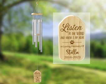 Custom Dog Pet Memorial Wind Chime,Black Wind Chimes,Hear The Wind and Think of Me,Personalized Pet Cat Loss Gift,Remembrance Wind Chime