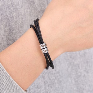 Bracelet en cuir personnalisé pour père avec nom denfant, bracelet pour hommes de perles personnalisées, cadeau pour mari, cadeaux de Noël, cadeau pour papa grand-père image 6