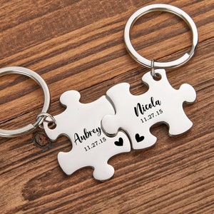 Personalized Puzzle Keychains for Couple, Couples key chain set, Custom date&initial Couple keyring, Valentine's Day gifts,Boyfriend Gift image 4