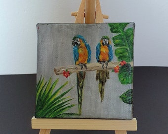 Origineel handgemaakt acryl schilderij minnaar vogels