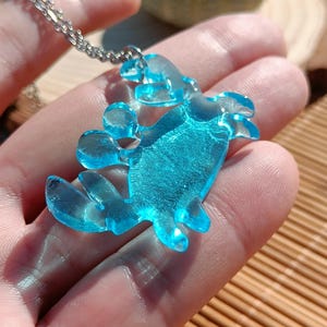 Recycled Glass Crab Necklace – Handmade from Bombay Sapphire Bottle – Unique Ocean Pendant, Stainless Steel Chain, Beach Jewelry