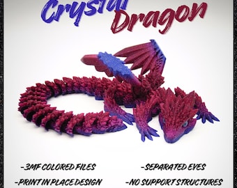 Kryształowy Smok - Przegubowa Zabawka Fidget - Druk na miejscu - Fidgettoy - Bez podpór - Pliki STL do druku cyfrowego 3D