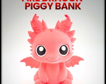 Uroczy skarbonka w kształcie ognistego smoka - Fantazja - Skarbonka - Pojemnik - Przechowywanie - Dekoracja - Pliki STL do druku cyfrowego 3D
