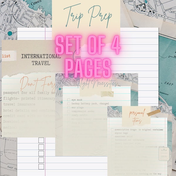 Trip Planning Checklist SET- Affordable Trip Planning Digital Files: Flight Necessities, Personal Items, International Don't Forget +  Blank