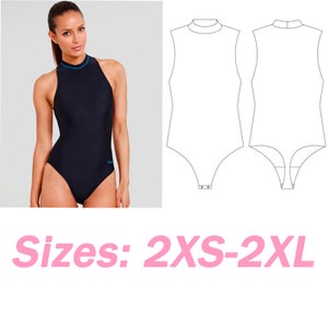 Swimwear Pattern One Piece Swimsuit Sewing Pattern Sizes 2 XS - 2 XL Digital PDF Sewing Pattern Sleeveless Bodysuit Digital Swimsuit Pattern