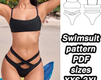 Bademode Schnittmuster Zweiteiler Schnittmuster Grössen XXS – 3XL Digital PDF Schnittmuster Badeanzug Bikini Top Bikini Schnittmuster DIY