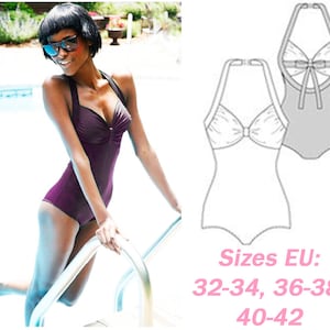 Swimwear Pattern One Piece Swimsuit Sewing Pattern Sizes 2 XS - L  Digital PDF Sewing Pattern One Piece Swimsuit Digital Swimsuit Pattern