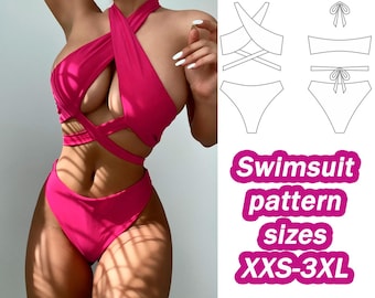 Swimwear Pattern Two Piece Swimsuit Sewing Pattern Sizes XXS - 3XL Digital PDF Sewing Pattern Sewing Pattern For Women DIY pattern