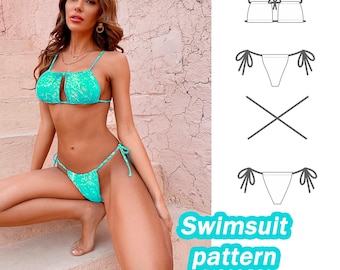 Bademode Schnittmuster Zweiteiler Schnittmuster Grössen XXS – 3XL Digital PDF Schnittmuster Badeanzug Bikini Top Bikini Schnittmuster DIY