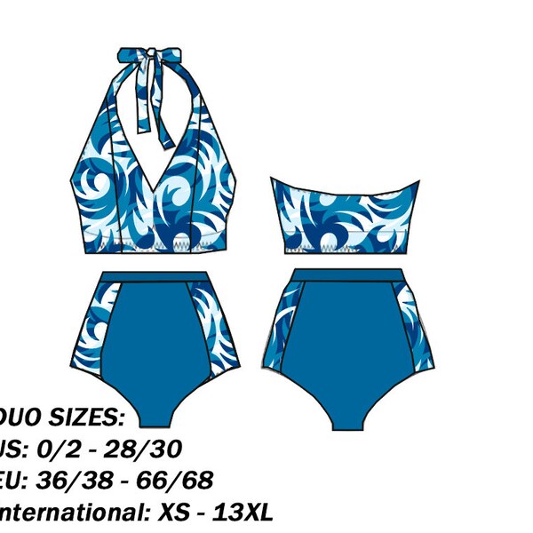 Swimwear Pattern Plus Size Two Piece Swimsuit Sewing Pattern Sizes 0 - 30 ( XS - 13 XL ) Digital PDF Sewing Pattern  Two Piece Swimsuit