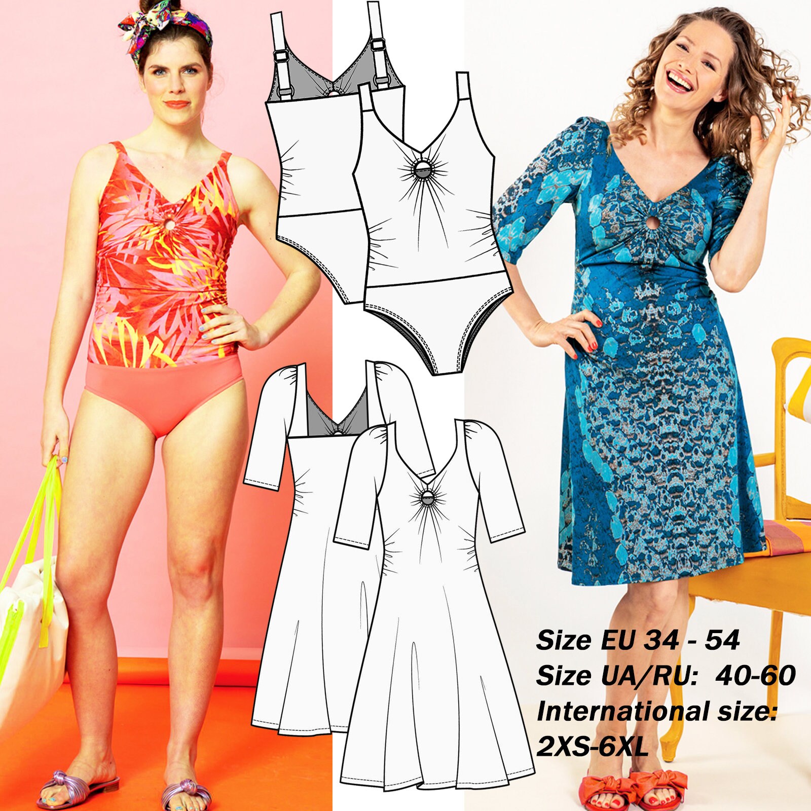 Swimwear Pattern Plus Size One Piece Swimsuit Sewing Pattern Sizes 2 XS ...