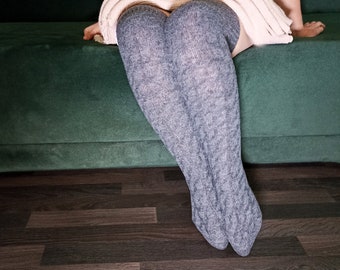 Calcetines de lana Calcetines por encima de la rodilla Calcetines de punto Calcetines de lana Calcetines de punto largos Calcetines largos Calcetines hasta la rodilla Calcetines grises hasta el muslo