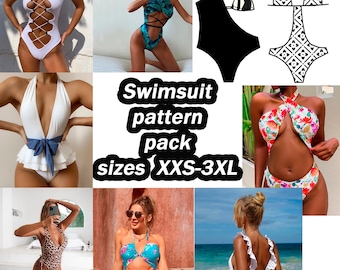 Patrón de traje de baño Patrón de costura de traje de baño de una pieza Tallas XXS - 3XL Patrón de costura digital en PDF Patrón de costura para mujer Patrón de bricolaje Tallas grandes