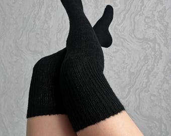 Calcetines negros hasta el muslo Calcetines de lana para botas Calcetines hasta la rodilla Calcetines de punto de invierno Calcetines cálidos para mujer Calcetines de punto largos Calcetines por encima de la rodilla