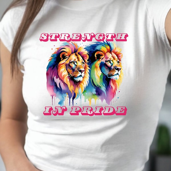 Strength in Pride, baby tee, unique clothing, preppy baby tee, 90's style, y2k, lions pride, bestie gifts, gifts for her, summer vibes