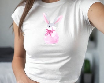 Camiseta Coelhinho Coquete para Bebê: Laço Rosa, Estilo Y2K